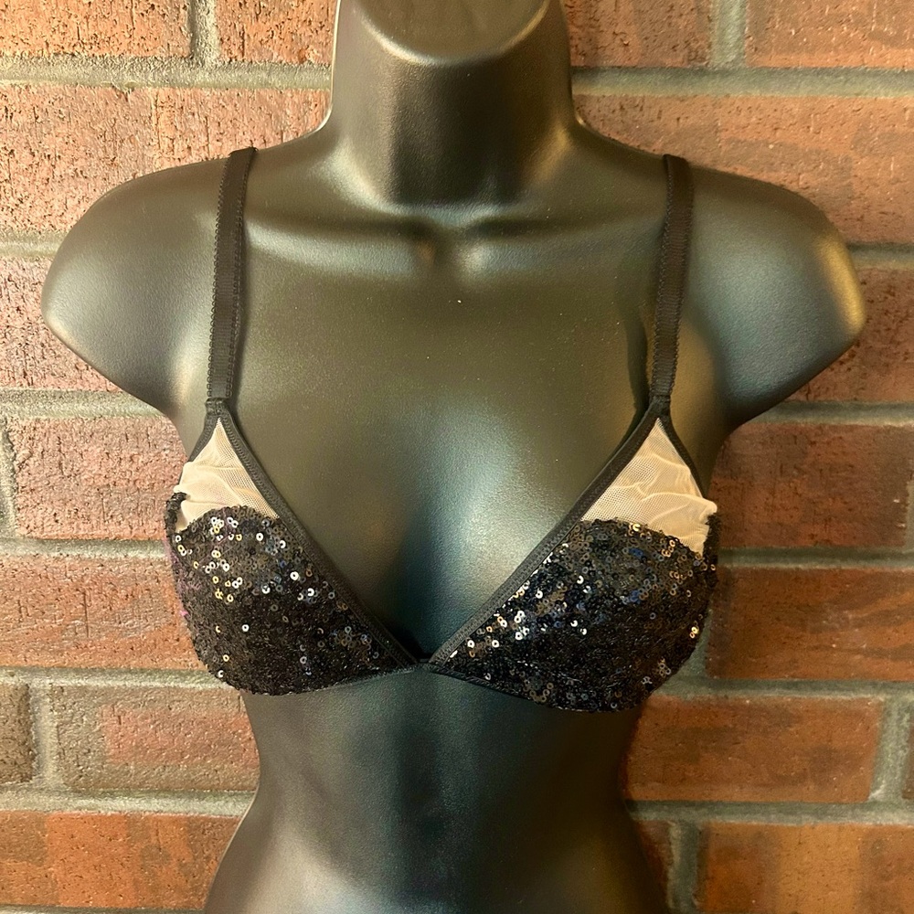 NWT Victorias Secret Black Sequin Bra Large